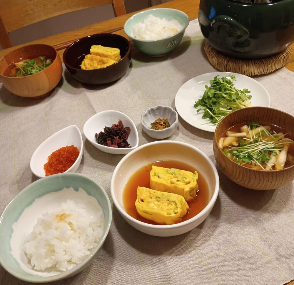 だし巻きたまご 筋子醤油漬け 漬物 南蛮味噌 新米