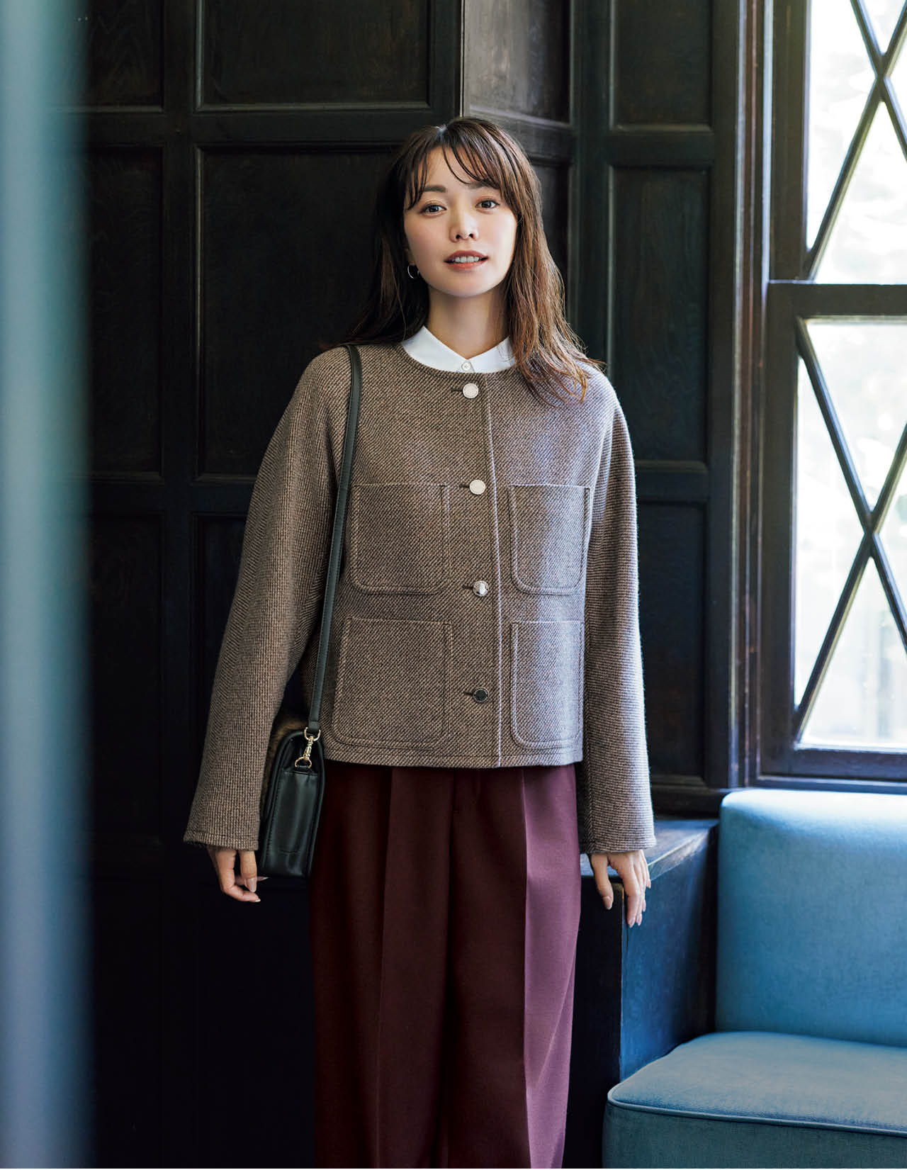 蛯原友里さんのマッキントッシュ フィロソフィーWidford［ ウィドフォード ］ニュータイプのツイードジャケットのコーデ