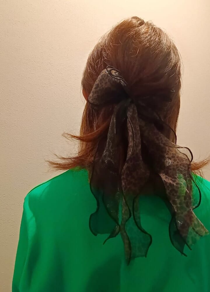 しまむら購入品 ヒョウ柄ヘアゴム 着用