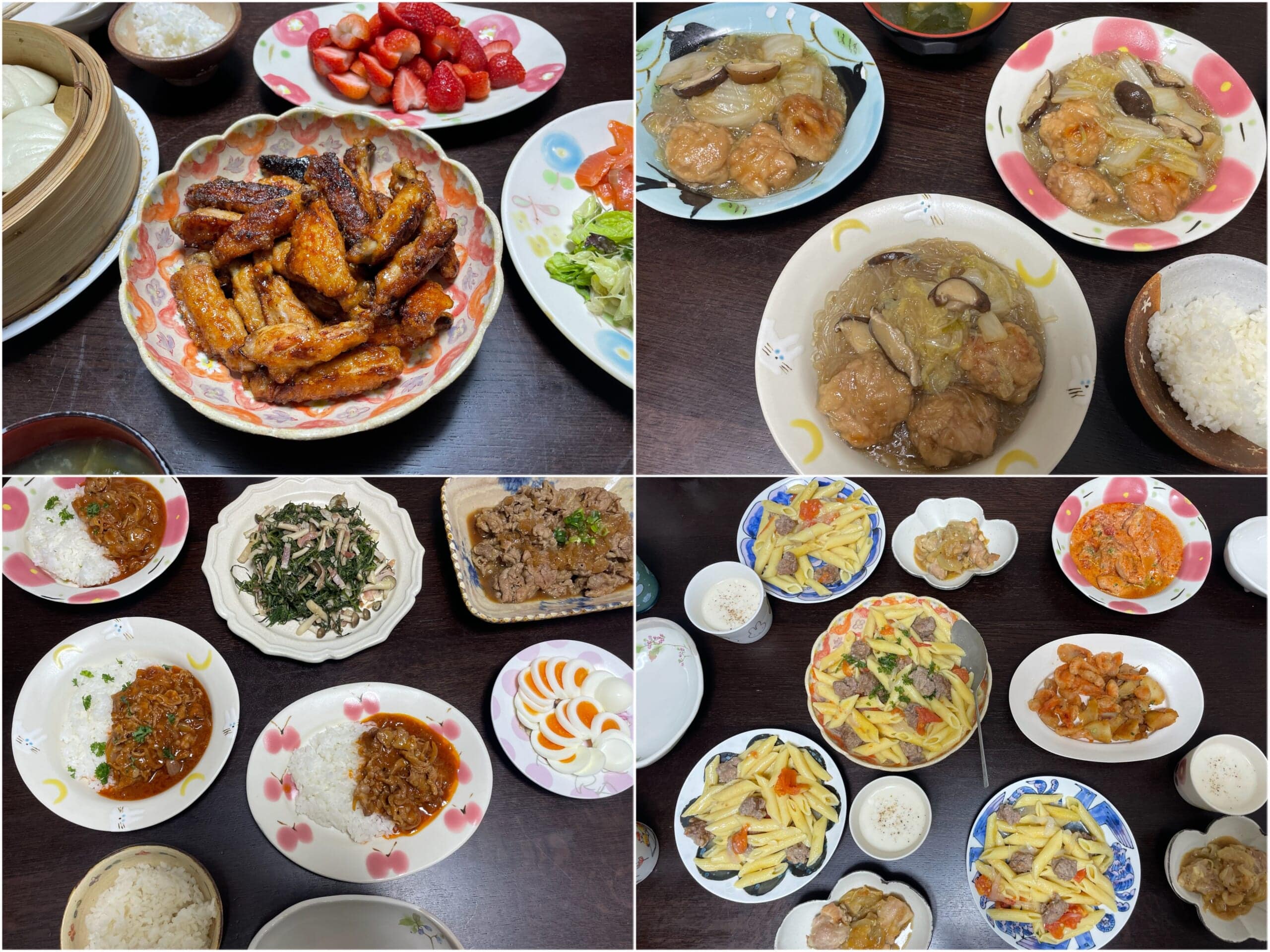 石木文さん作陶の器に料理を盛り付けた食卓1