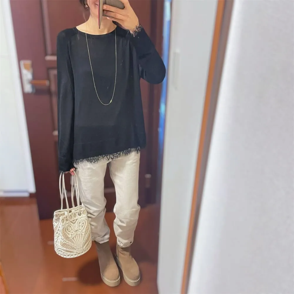 ZARA「レースニットセーター」コーデ例