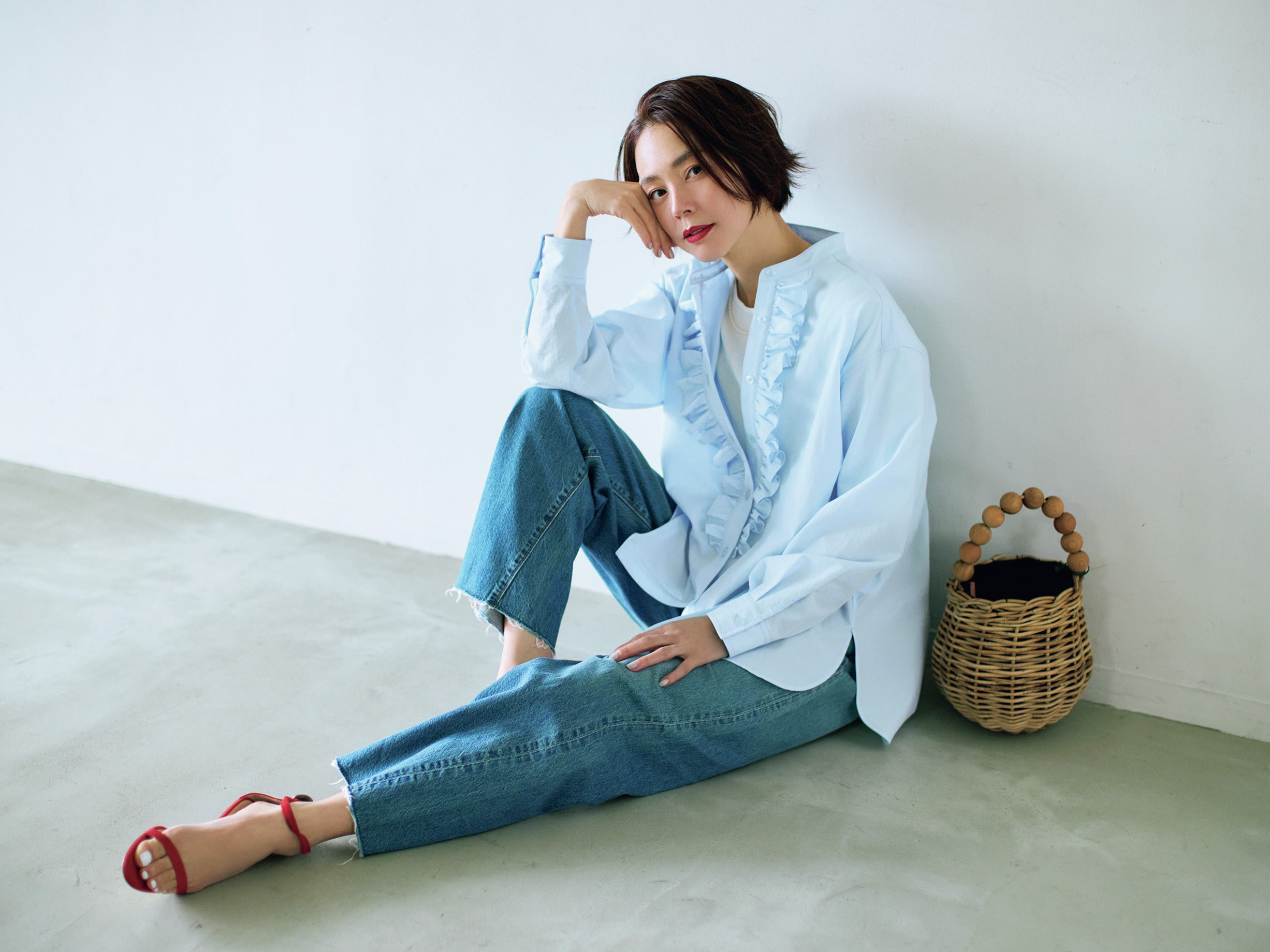 【福田麻琴さんコラボ】【洗える】【接触冷感】フロントフリルブラウス