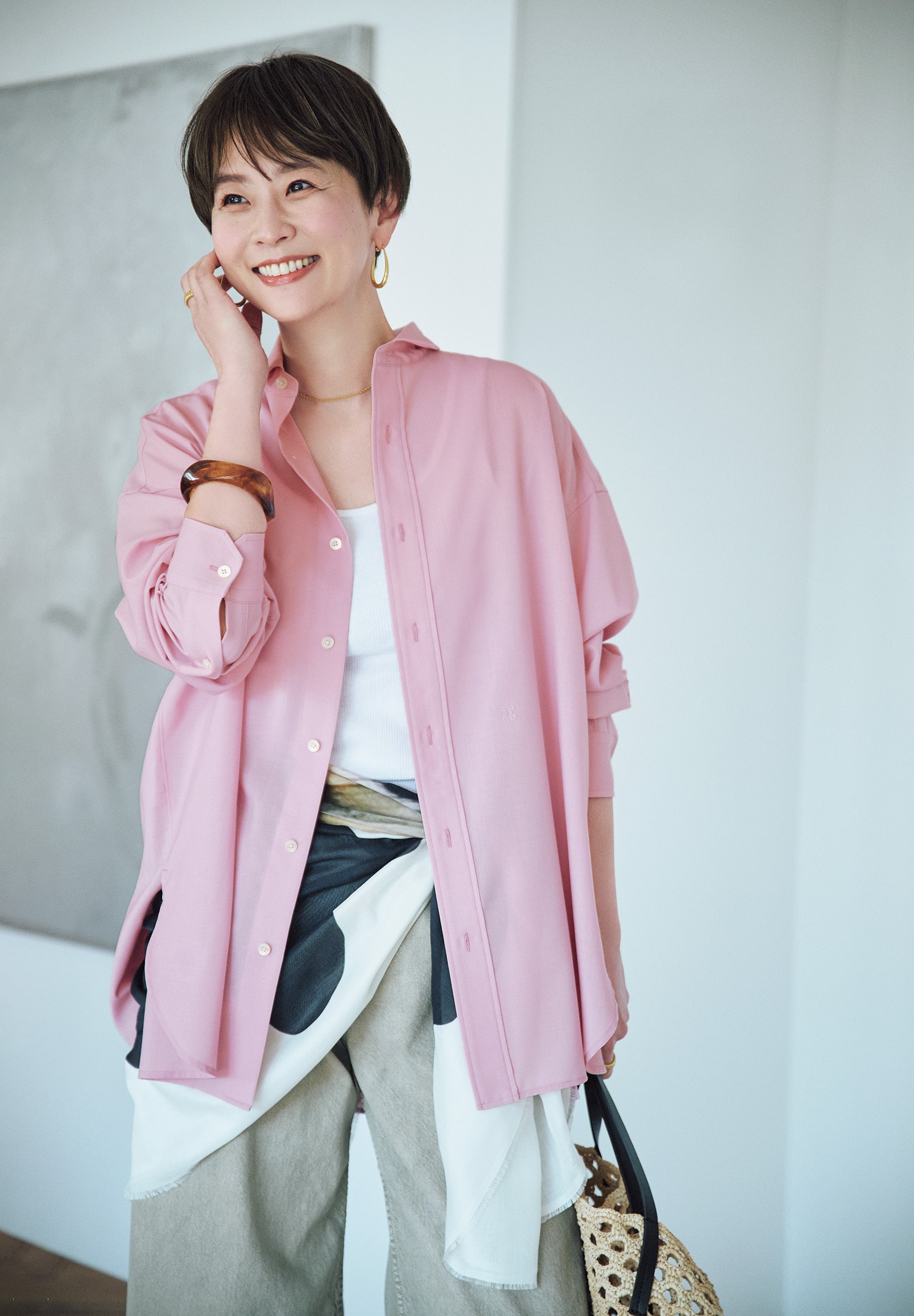 【五明祐子さんコラボ】【洗える】TWスクエアビッグシャツUNI