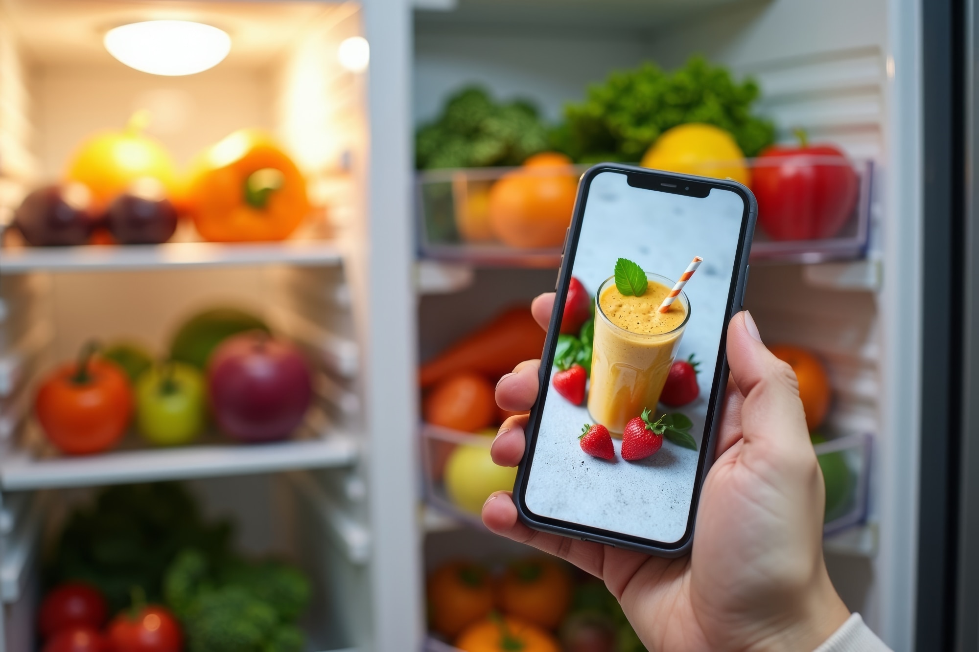 インターネットに接続しているIoT家電は、に生成AIを組み合わせて、家事を助けてくれるイメージ　冷蔵庫の中身から献立を考え、調理家電が作ってくれる